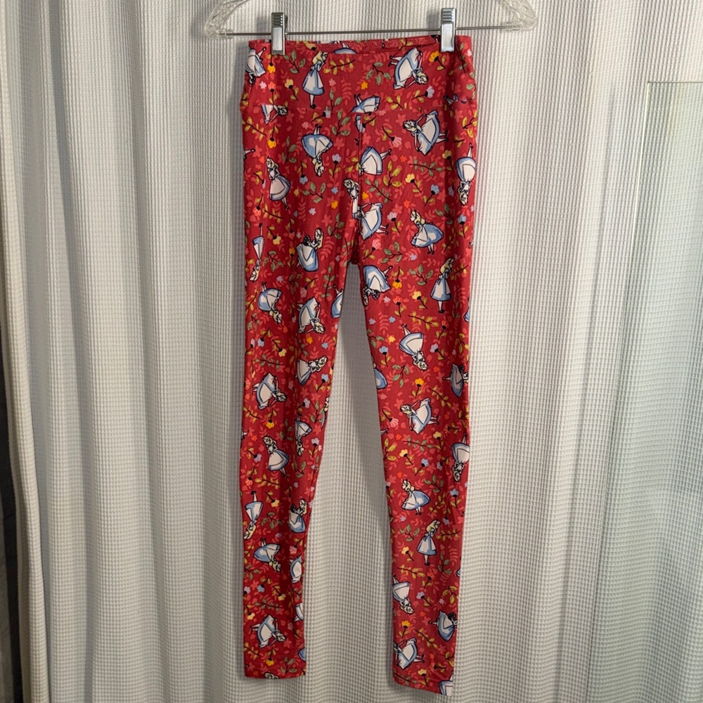 Pink Patterned Kids Leggings with Alice in Wonderland Print